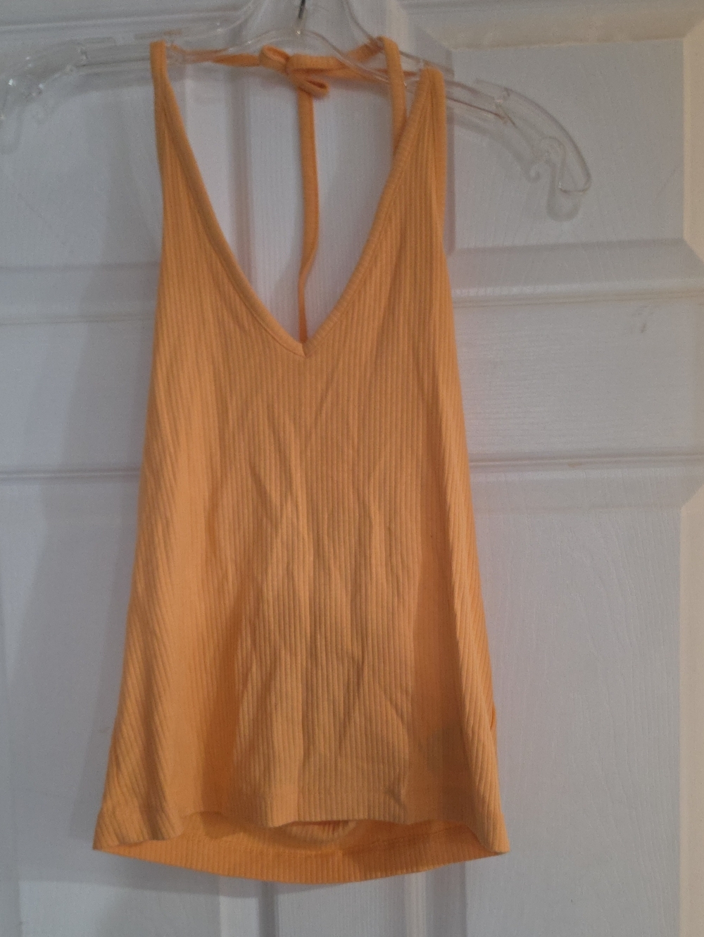 Old Navy Yellow Ribbed V-Neck Halter Camisole Peach Color Lg